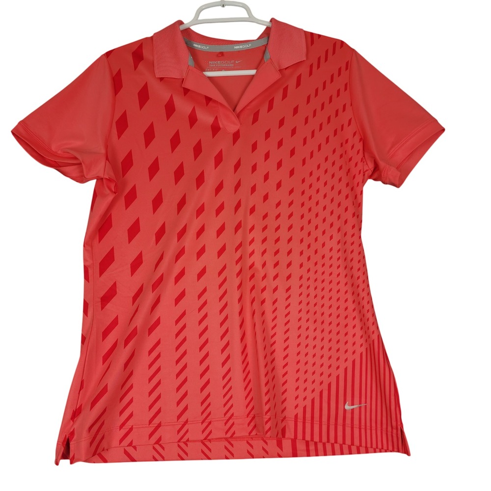 Nike Golf‎ Tour Performance Dri Fit Polo Shirt Women's Large Geometric Coral